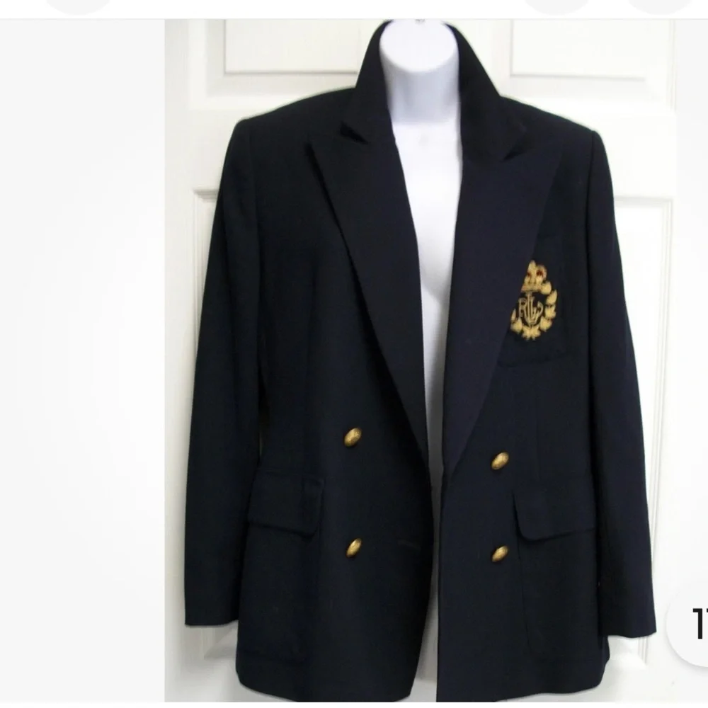 Vintage 100% Wool USA Made Ralph Lauren Double Breasted Crested Blazer Jacket 6 - Picture 4 of 14